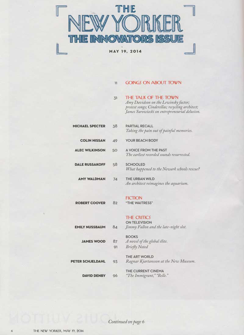 New Yorker table of contents