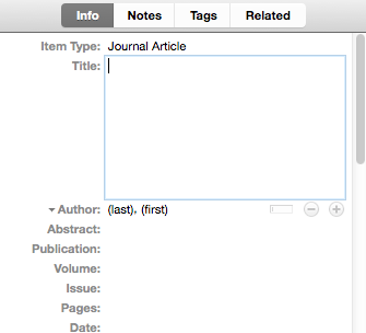 Zotero data entry screen